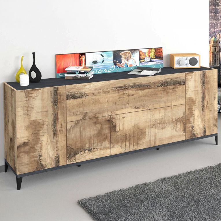 Credenza acero e ardesia 200x40x82h cm 6 ante - Amour