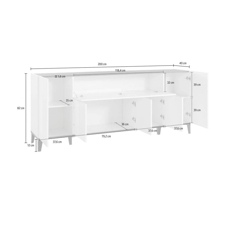 Credenza acero e ardesia 200x40x82h cm 6 ante - Amour
