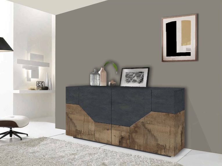 Credenza acero e ardesia 200x43x86h cm 4 ante - Ania