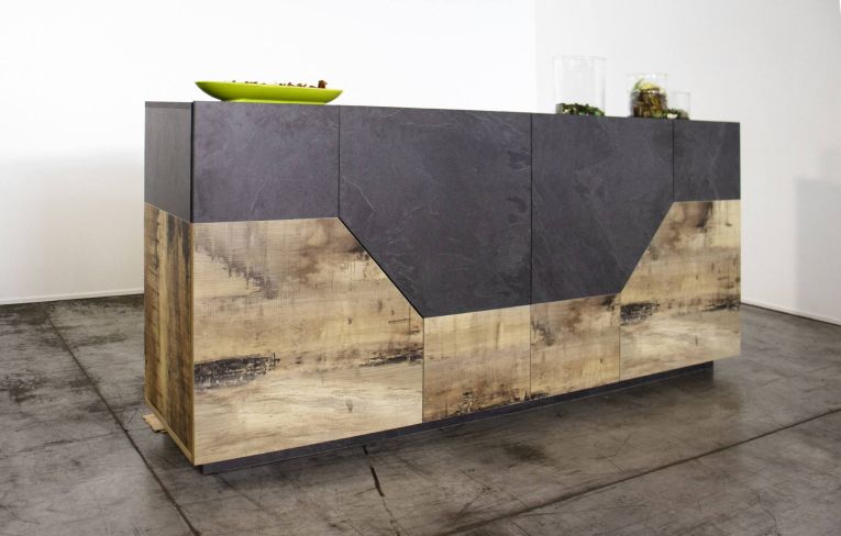 Credenza acero e ardesia 200x43x86h cm 4 ante - Ania