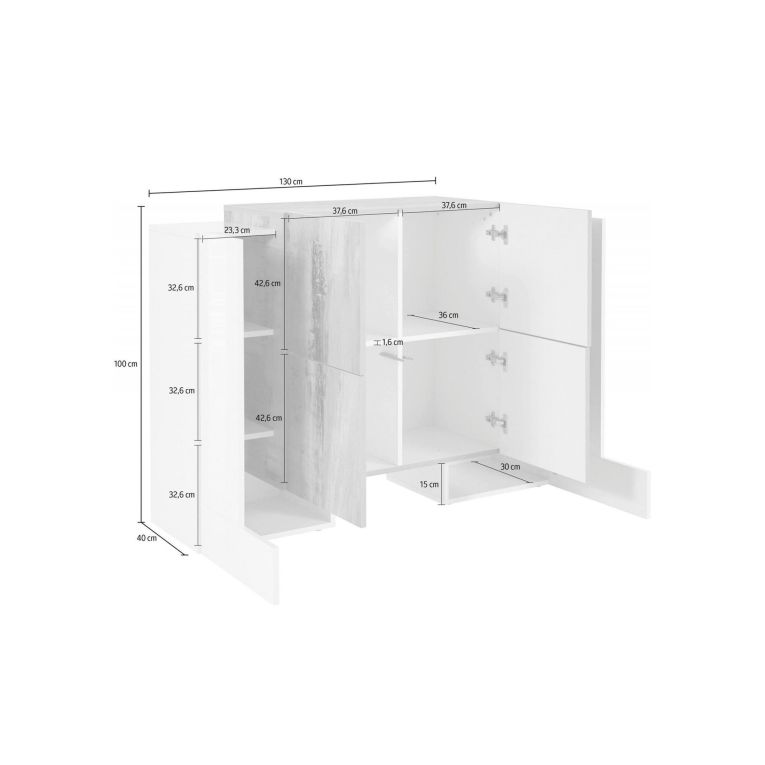 Credenza Age, cm 130x45h100, Bianco lucido