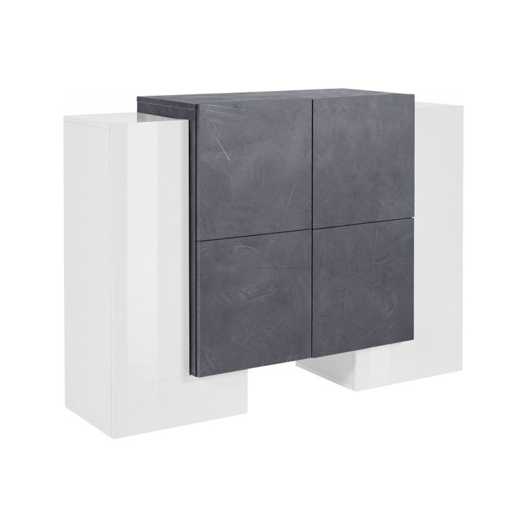 Credenza Age, cm 130x45h100, Bianco lucido e Ardesia