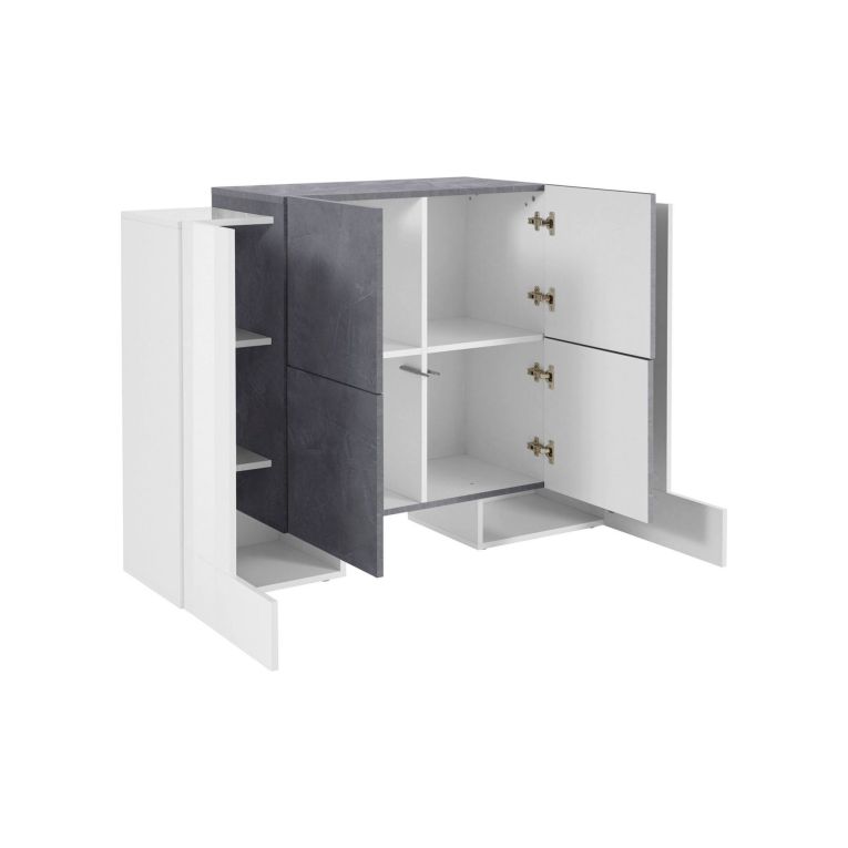 Credenza Age, cm 130x45h100, Bianco lucido e Ardesia