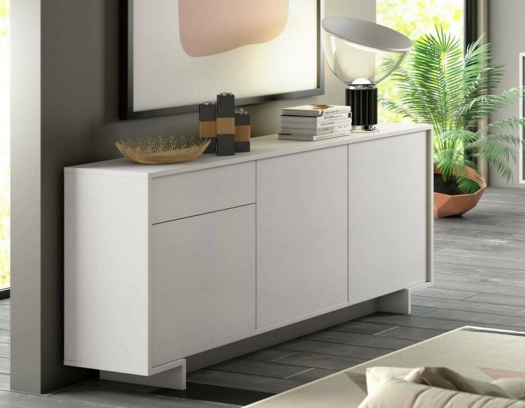 Credenza Agrifoglio, Madia da salotto, Buffet da soggiorno a 3 ante e 1 cassetto, 100% Made in Italy, 170x42h78 cm, Bianco
