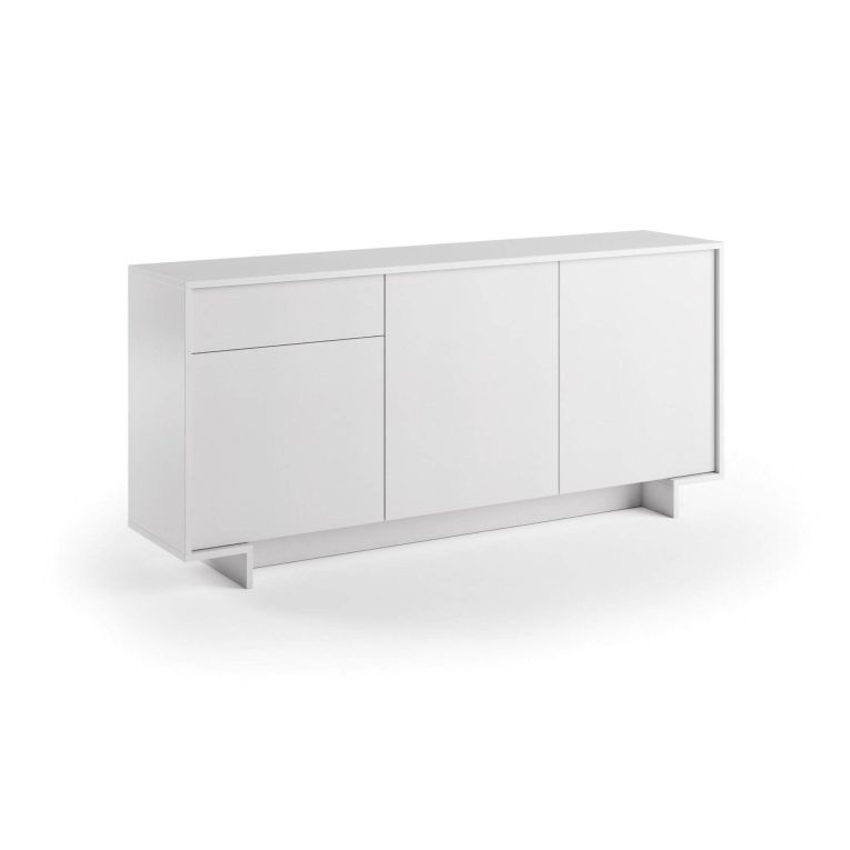 Credenza Agrifoglio, Madia da salotto, Buffet da soggiorno a 3 ante e 1 cassetto, 100% Made in Italy, 170x42h78 cm, Bianco