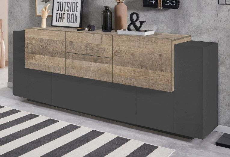 Credenza Akirum, cm 220x45h86, Antracite e Acero