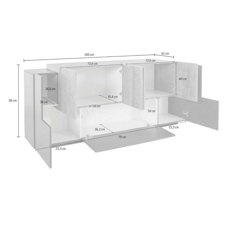 Credenza Akirum, cm 220x45h86, Antracite e Acero