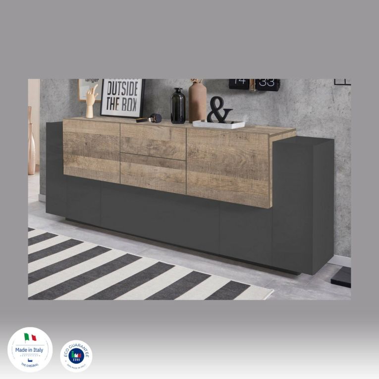 Credenza Akirum, cm 220x45h86, Antracite e Acero