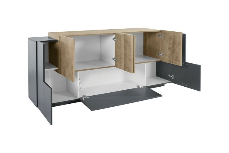 Credenza Akirum, cm 220x45h86, Antracite e Acero