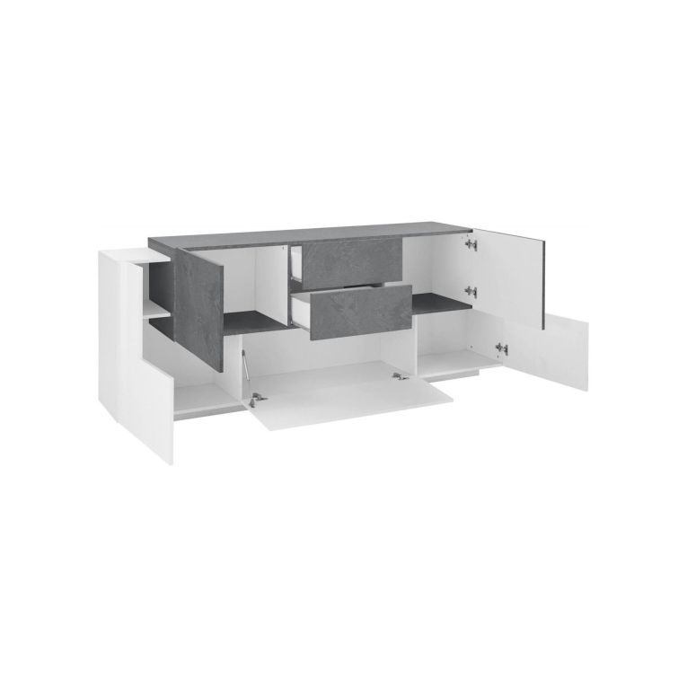 Credenza Akirum, cm 220x45h86, Bianco lucido e Ardesia