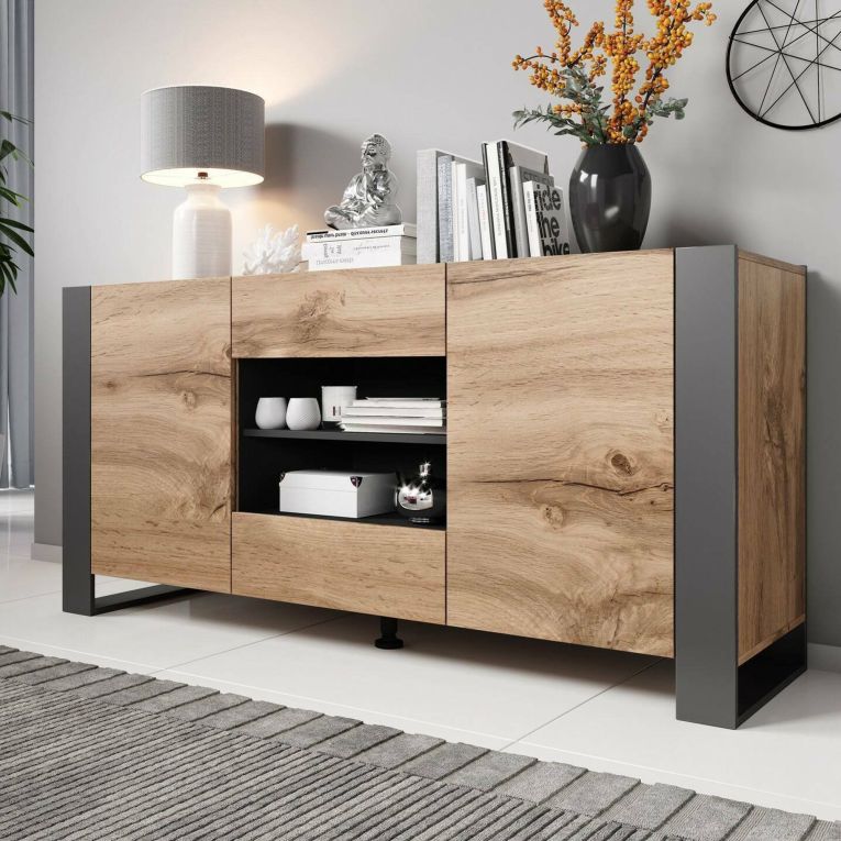 Credenza Albignola, 164x44 h80 cm, Rovere Nodi e Antracite