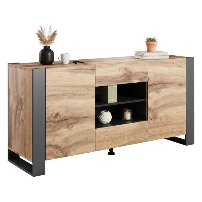 Credenza Albignola, 164x44 h80 cm, Rovere Nodi e Antracite