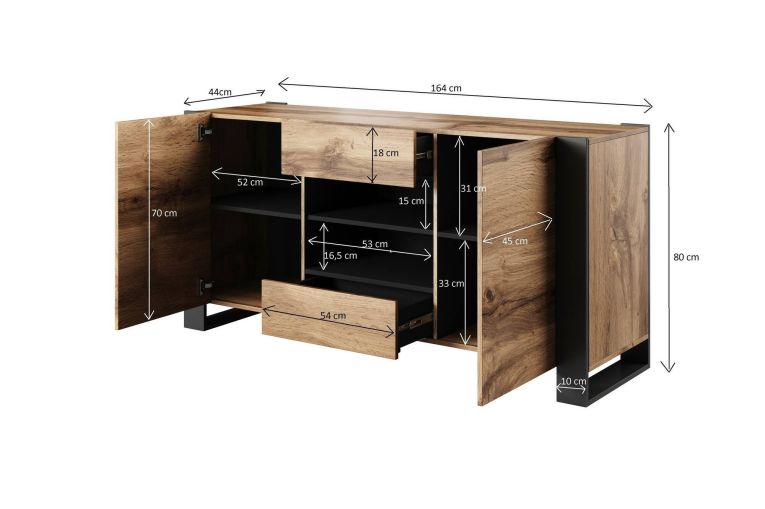 Credenza Albignola, 164x44 h80 cm, Rovere Nodi e Antracite