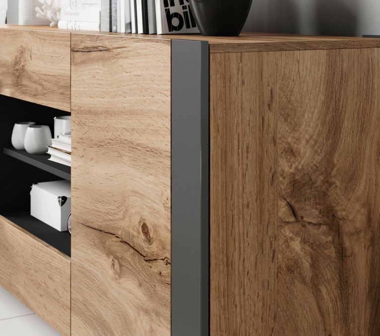 Credenza Albignola, 164x44 h80 cm, Rovere Nodi e Antracite