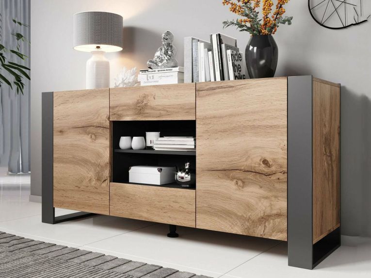 Credenza Albignola, 164x44 h80 cm, Rovere Nodi e Antracite
