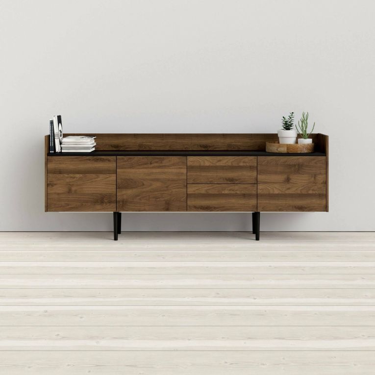 Credenza Alexandrine, Buffet da soggiorno, Madia da salotto, Dispensa da cucina, 196x40 h73 cm, Noce