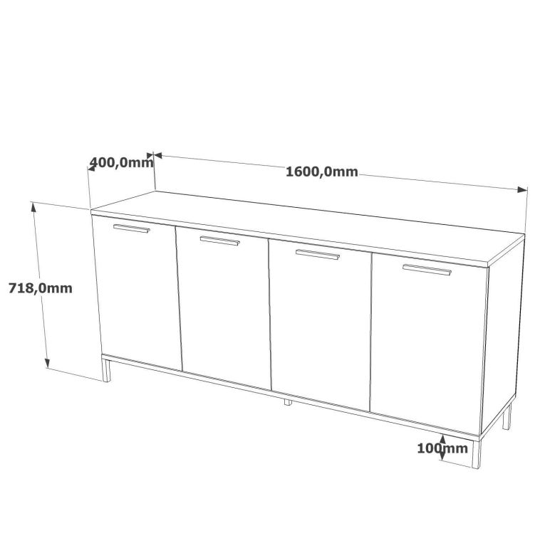 Credenza Alfrick, Buffet da soggiorno, Madia da salotto, Dispensa da cucina, 160x40 h72 cm, Quercia e Antracite