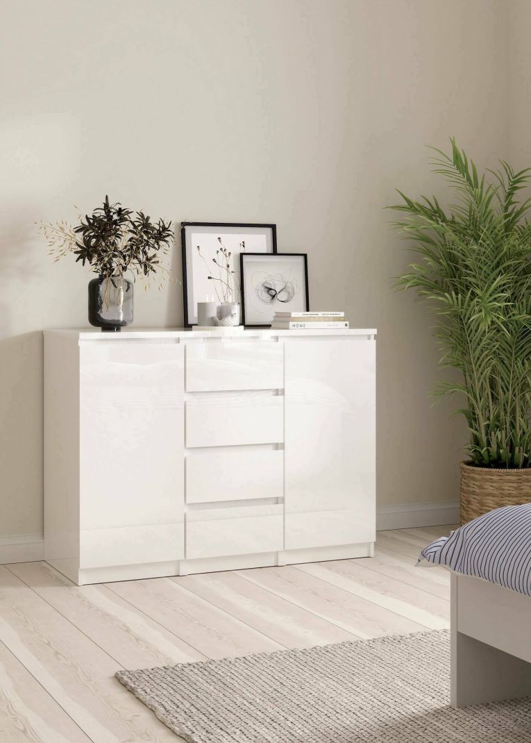 Credenza Alix, Buffet da soggiorno, Madia da salotto, Dispensa da cucina, 121x50 h91 cm, Bianco