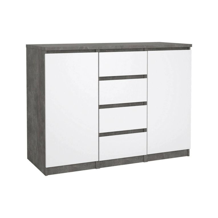 Credenza Alix, Buffet da soggiorno, Madia da salotto, Dispensa da cucina, 50x121 h91 cm, Cemento e Bianco