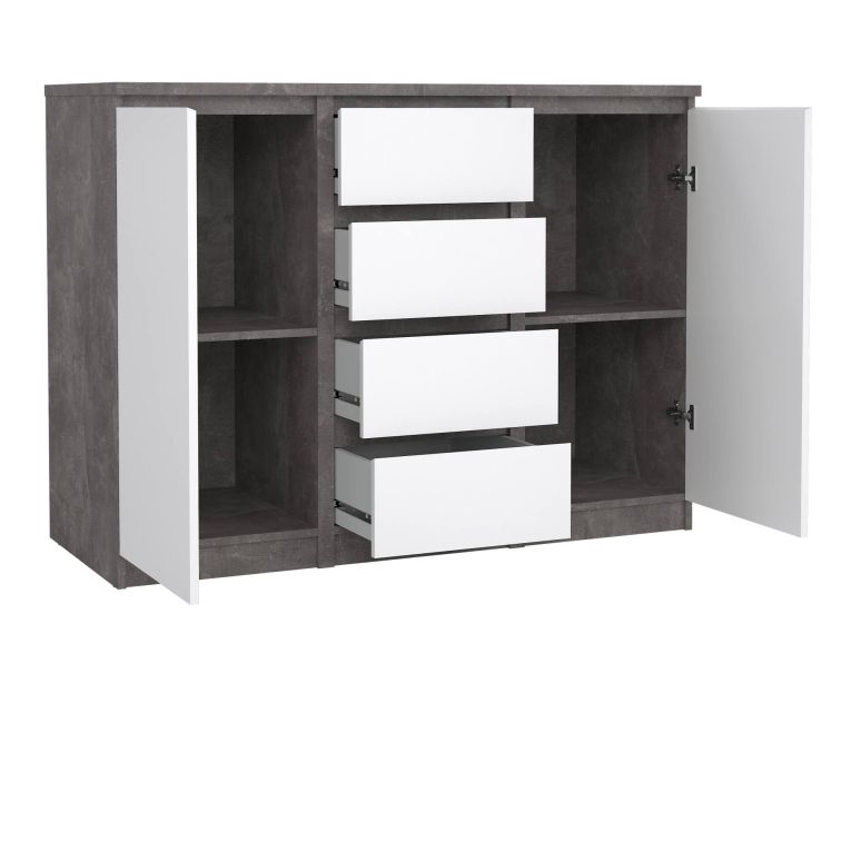 Credenza Alix, Buffet da soggiorno, Madia da salotto, Dispensa da cucina, 50x121 h91 cm, Cemento e Bianco