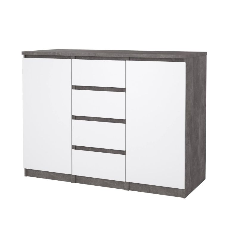 Credenza Alix, Buffet da soggiorno, Madia da salotto, Dispensa da cucina, 50x121 h91 cm, Cemento e Bianco