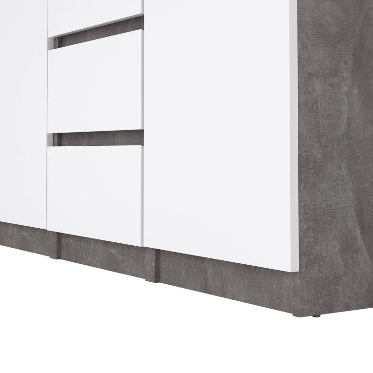 Credenza Alix, Buffet da soggiorno, Madia da salotto, Dispensa da cucina, 50x121 h91 cm, Cemento e Bianco
