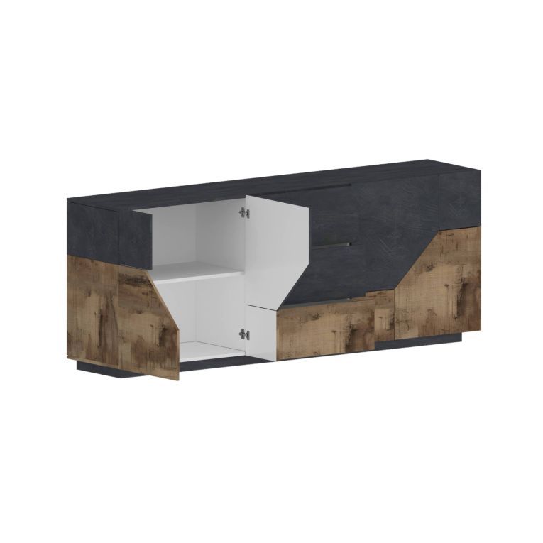 Credenza Almira, cm 220x43h86, Ardesia e Acero