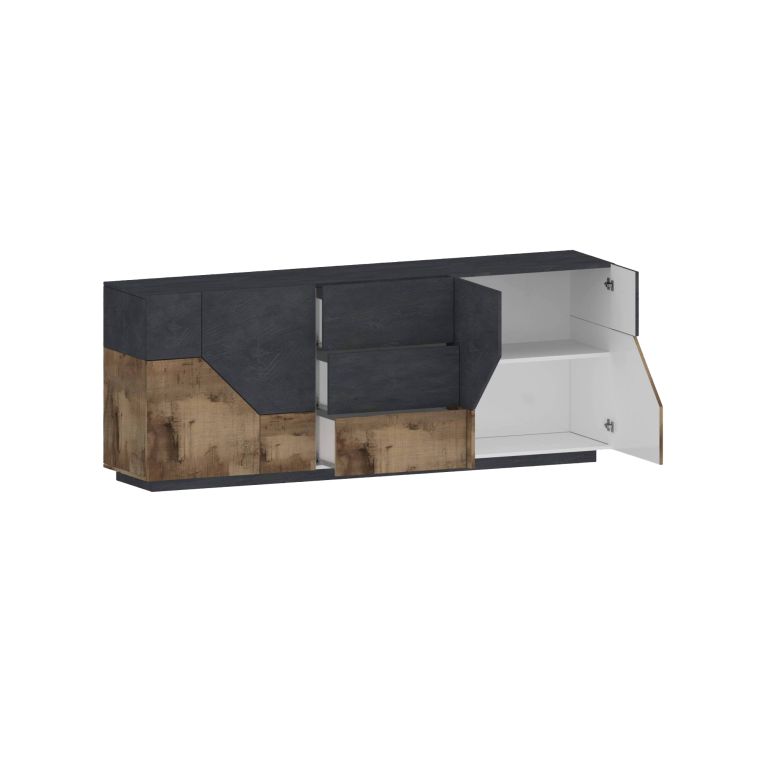Credenza Almira, cm 220x43h86, Ardesia e Acero