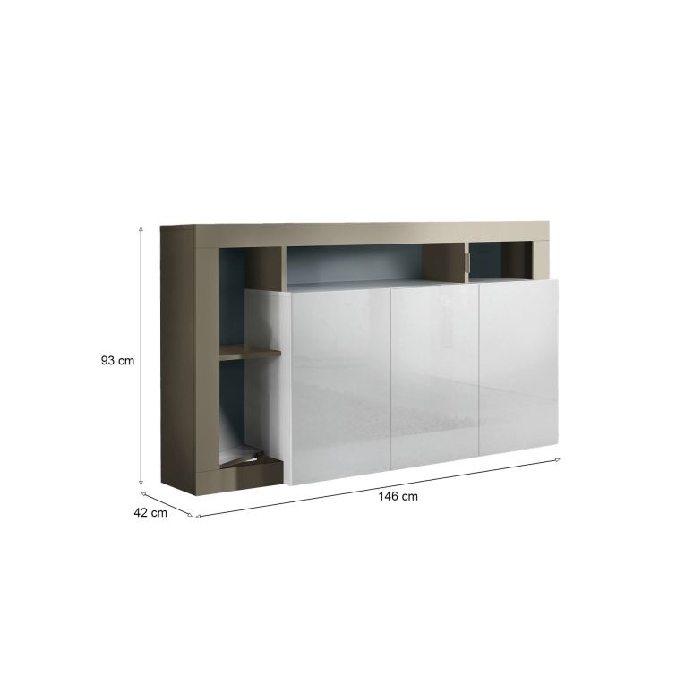 Credenza Alserio, Buffet da soggiorno, Madia da salotto, Dispensa da cucina, Made in Italy, 146x42 h93 cm, Bianco