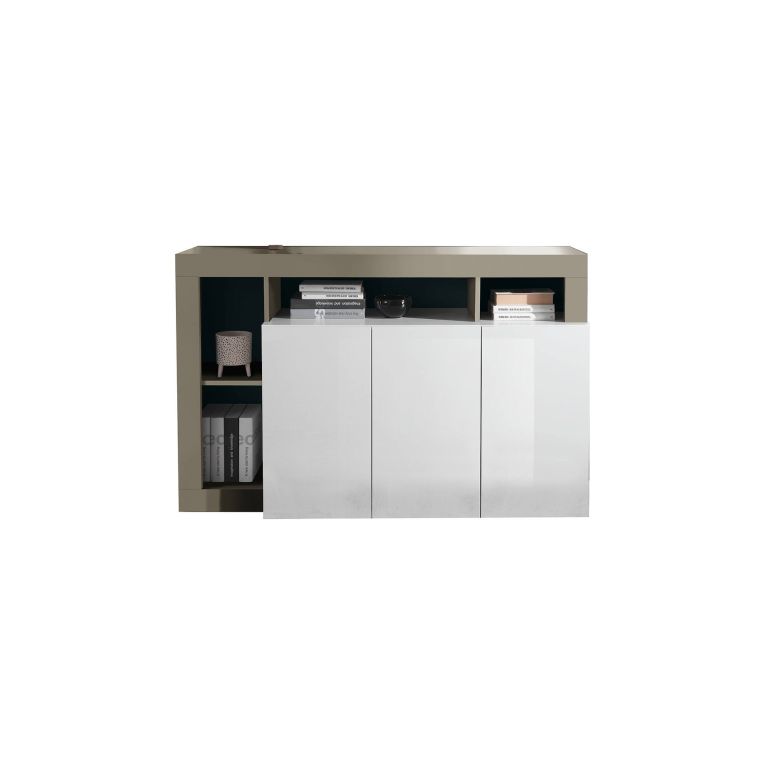 Credenza Alserio, Buffet da soggiorno, Madia da salotto, Dispensa da cucina, Made in Italy, 146x42 h93 cm, Bianco