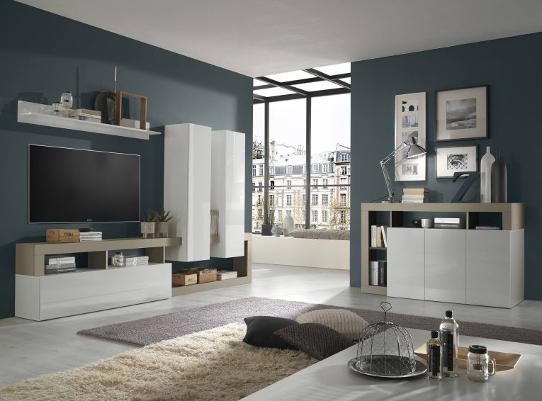 Credenza Alserio, Buffet da soggiorno, Madia da salotto, Dispensa da cucina, Made in Italy, 146x42 h93 cm, Bianco