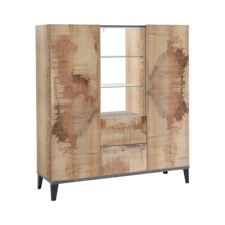 Credenza alta acero e ardesia 120x40x132h cm 2 ante e 2 cassetti - Scirocco