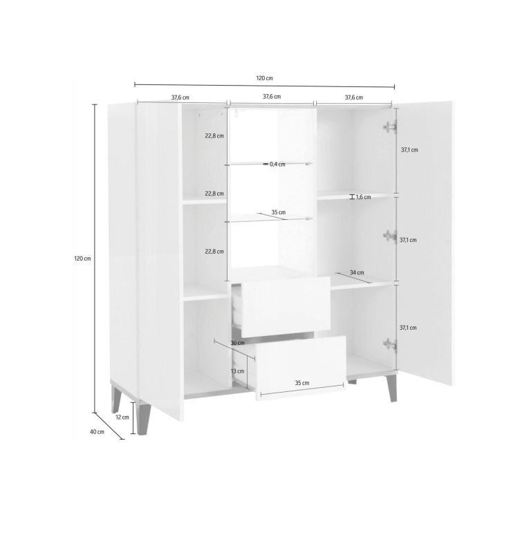 Credenza alta acero e ardesia 120x40x132h cm 2 ante e 2 cassetti - Scirocco