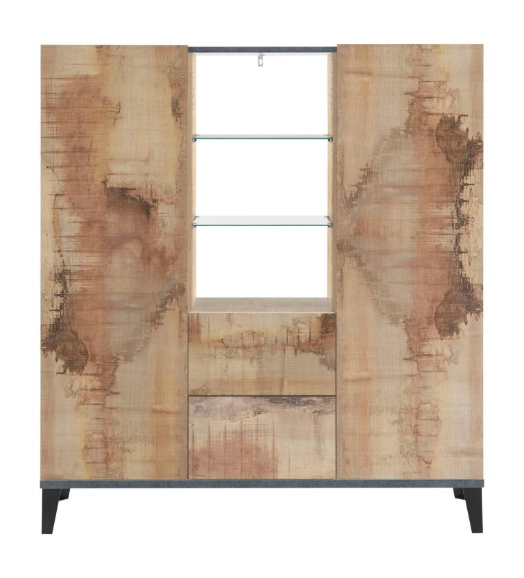 Credenza alta acero e ardesia 120x40x132h cm 2 ante e 2 cassetti - Scirocco