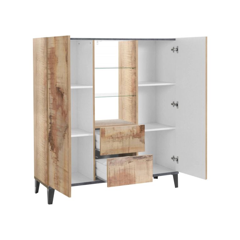 Credenza alta acero e ardesia 120x40x132h cm 2 ante e 2 cassetti - Scirocco