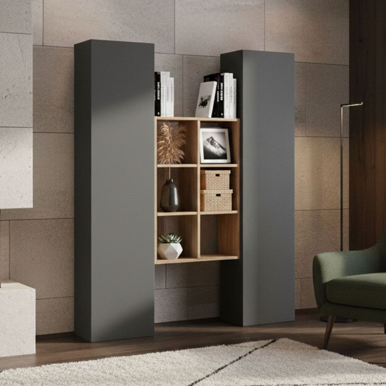 Credenza alta antracite e acero 40x30x180h cm 2 ante - Danila