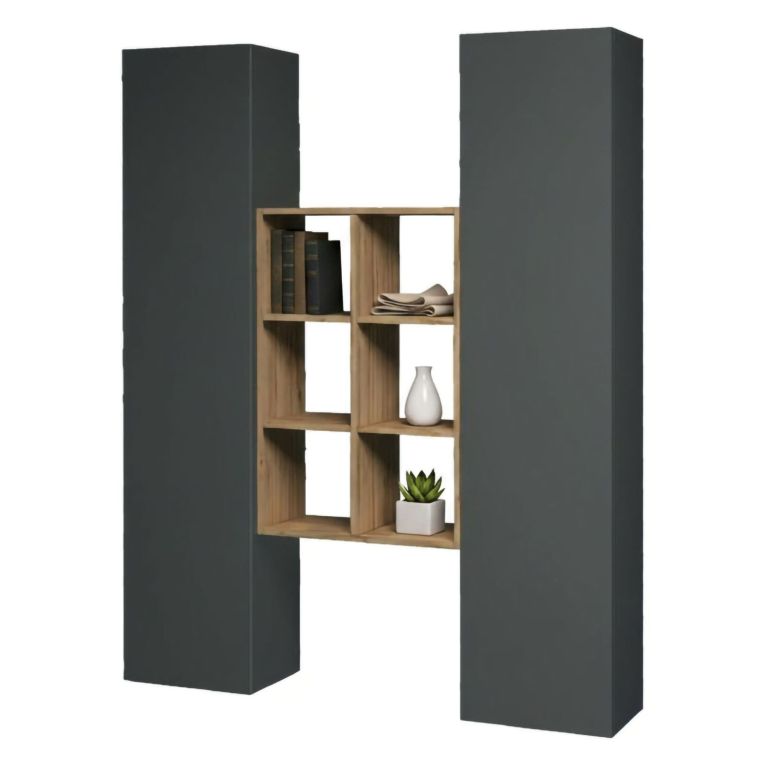 Credenza alta antracite e acero 40x30x180h cm 2 ante - Danila