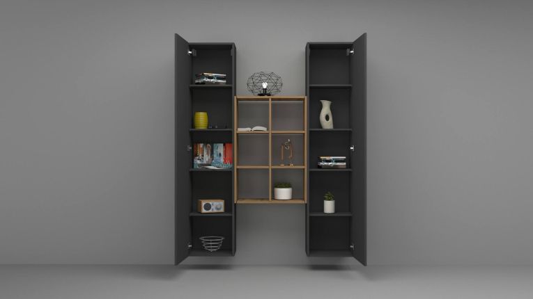 Credenza alta antracite e acero 40x30x180h cm 2 ante - Danila