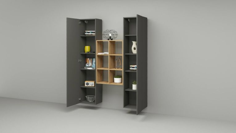 Credenza alta antracite e acero 40x30x180h cm 2 ante - Danila