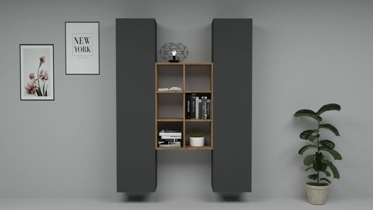 Credenza alta antracite e acero 40x30x180h cm 2 ante - Danila