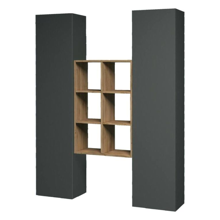 Credenza alta antracite e acero 40x30x180h cm 2 ante - Danila