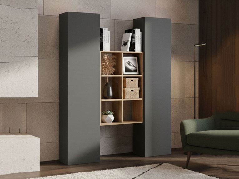 Credenza alta antracite e acero 40x30x180h cm 2 ante - Danila