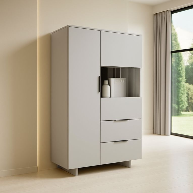 Credenza alta beige 90x41x170h cm 2 ante e 2 cassetti - Rimella