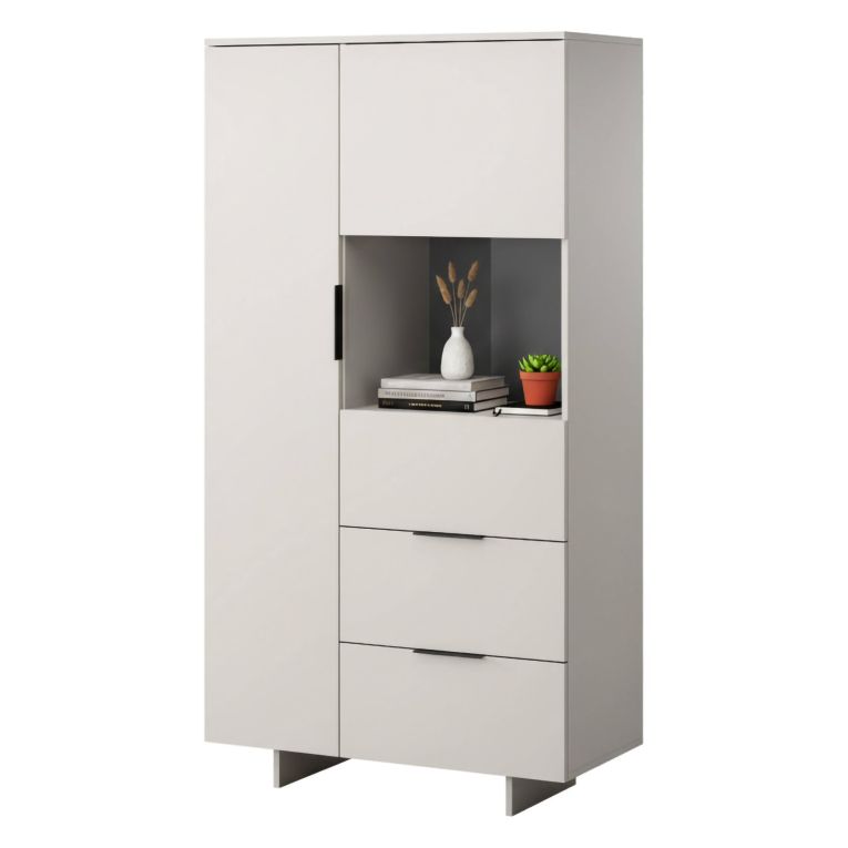 Credenza alta beige 90x41x170h cm 2 ante e 2 cassetti - Rimella