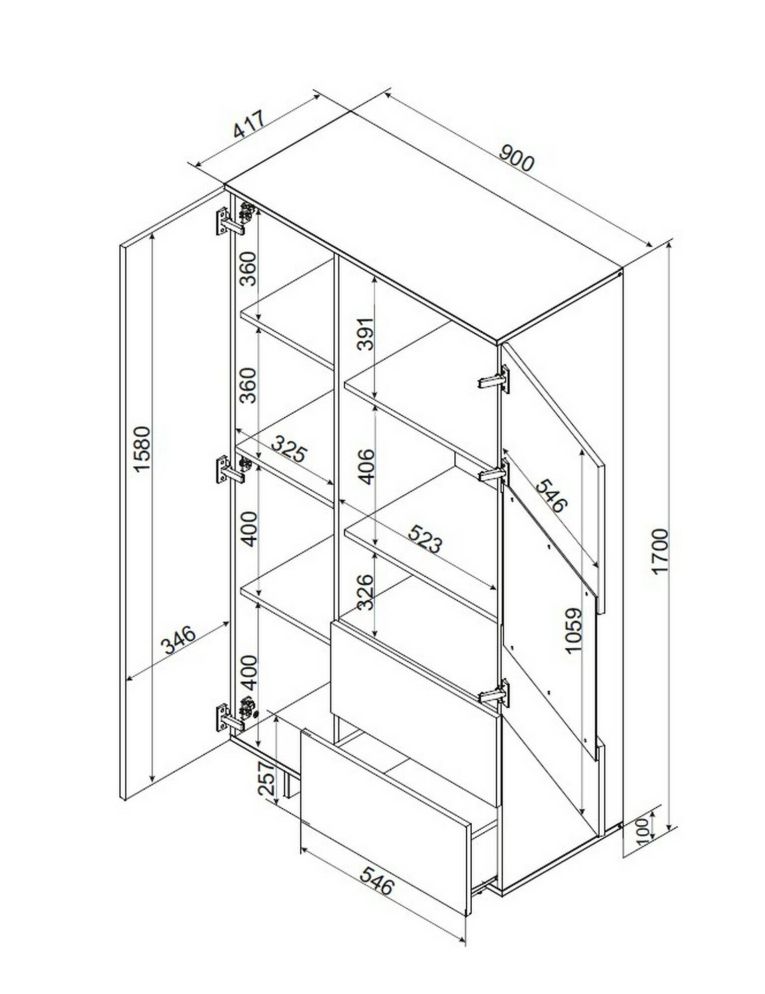 Credenza alta beige 90x41x170h cm 2 ante e 2 cassetti - Rimella