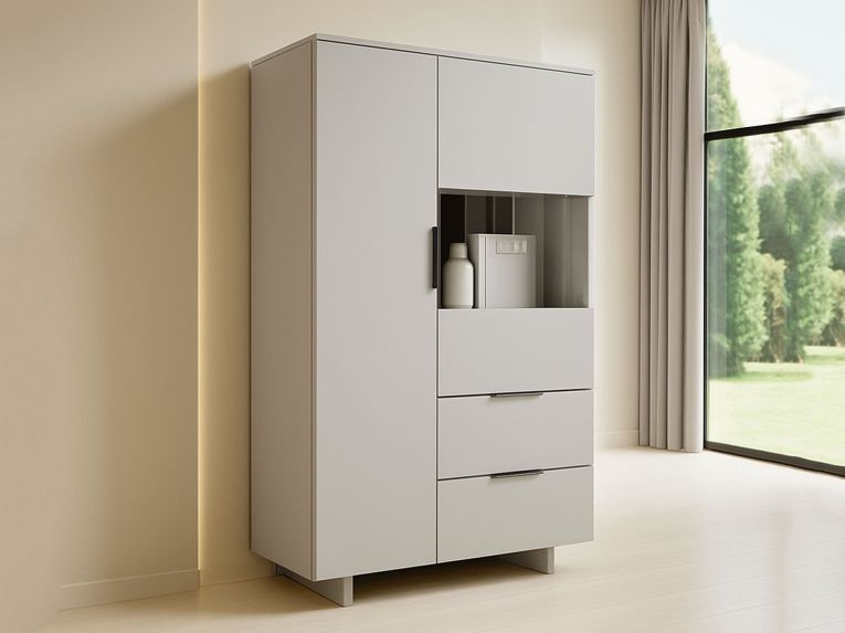 Credenza alta beige 90x41x170h cm 2 ante e 2 cassetti - Rimella