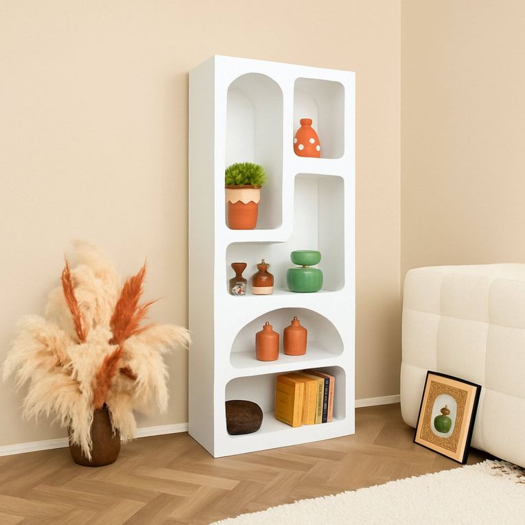 Credenza alta bianca 60x32x150h cm 5 vani - Arsenio