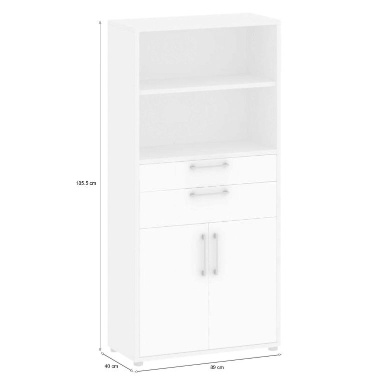Credenza alta bianca 89x40x185h cm 2 ante e 2 cassetti - Albidona