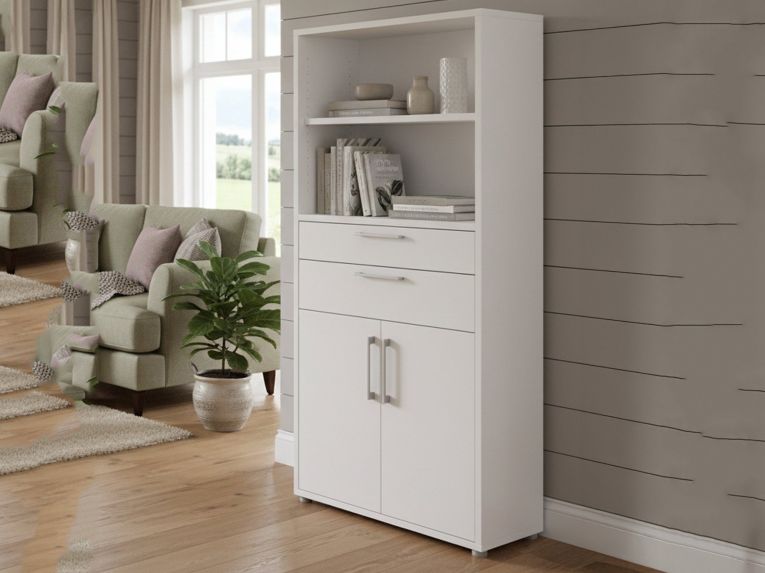 Credenza alta bianca 89x40x185h cm 2 ante e 2 cassetti - Albidona