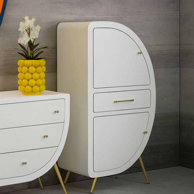 Credenza alta bianca e oro 60x32x133h cm 2 ante e 1 cassetto - Tellier